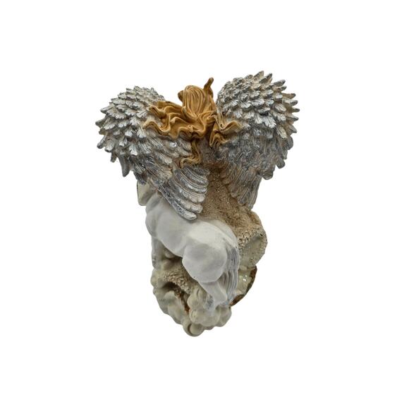 Vintage 1990s Etherial Angel with Unicorn Figurine Cream Gold Resin Y2K - Picture 5 of 7